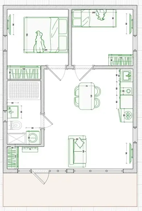 Планировка модульного дома Тургенев 51 м²